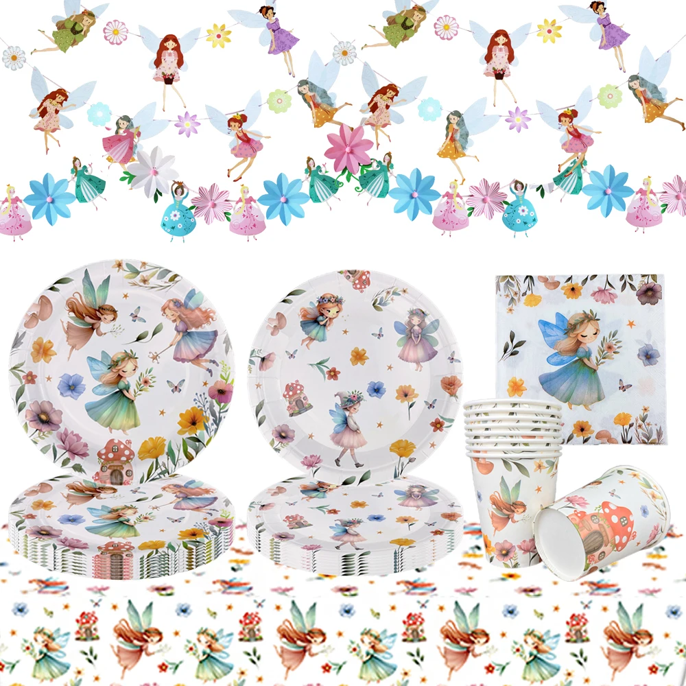 Stoviglie a tema fata farfalla modello principessa piatti tazze tovaglioli ragazze festa di compleanno matrimonio Baby Shower Decor forniture