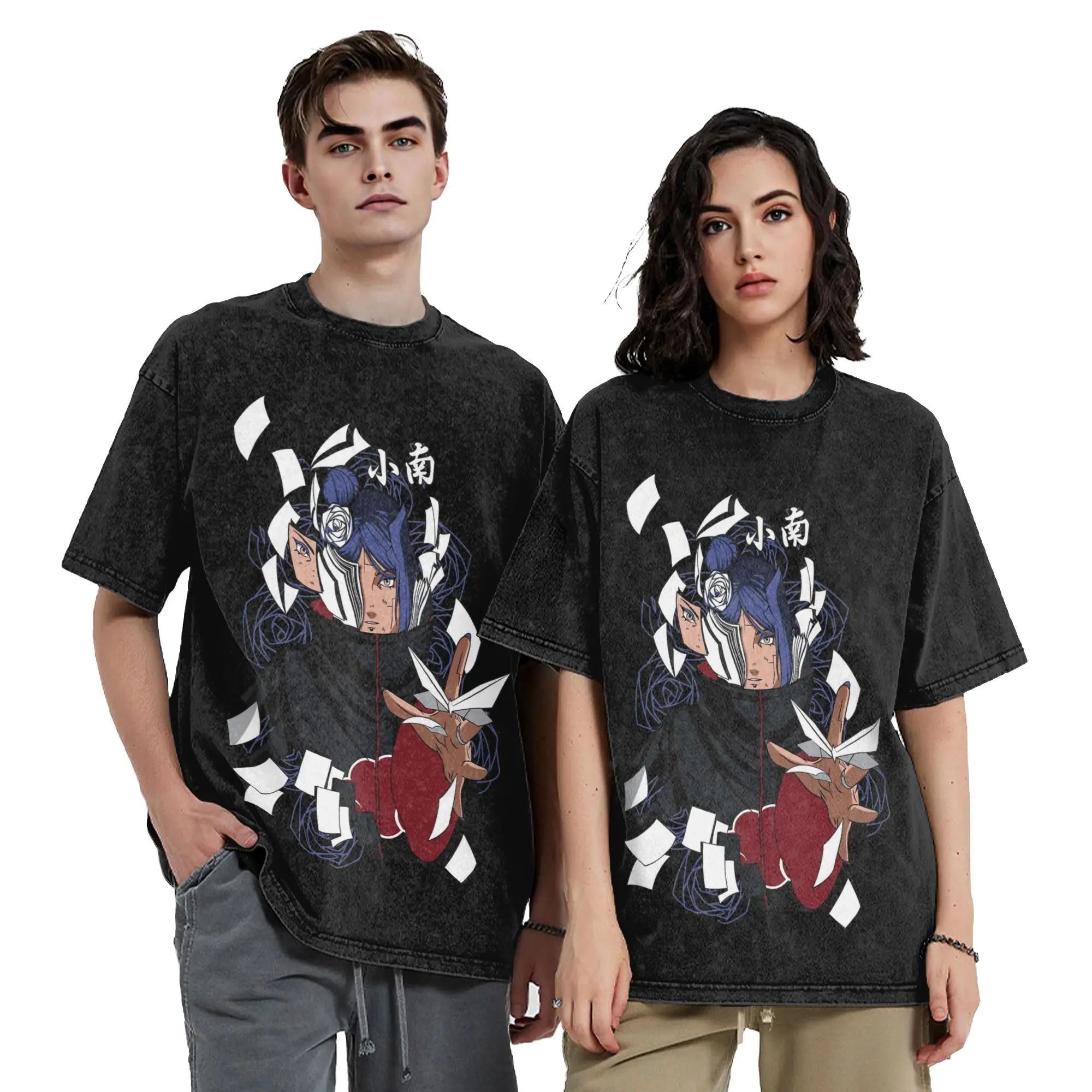 paper shinobi Narutoes Anime T Shirts Hip Hop Washed Cotton Oversize T-Shirt Vintage Men Women Tops Streetwear Printed Tops Tees