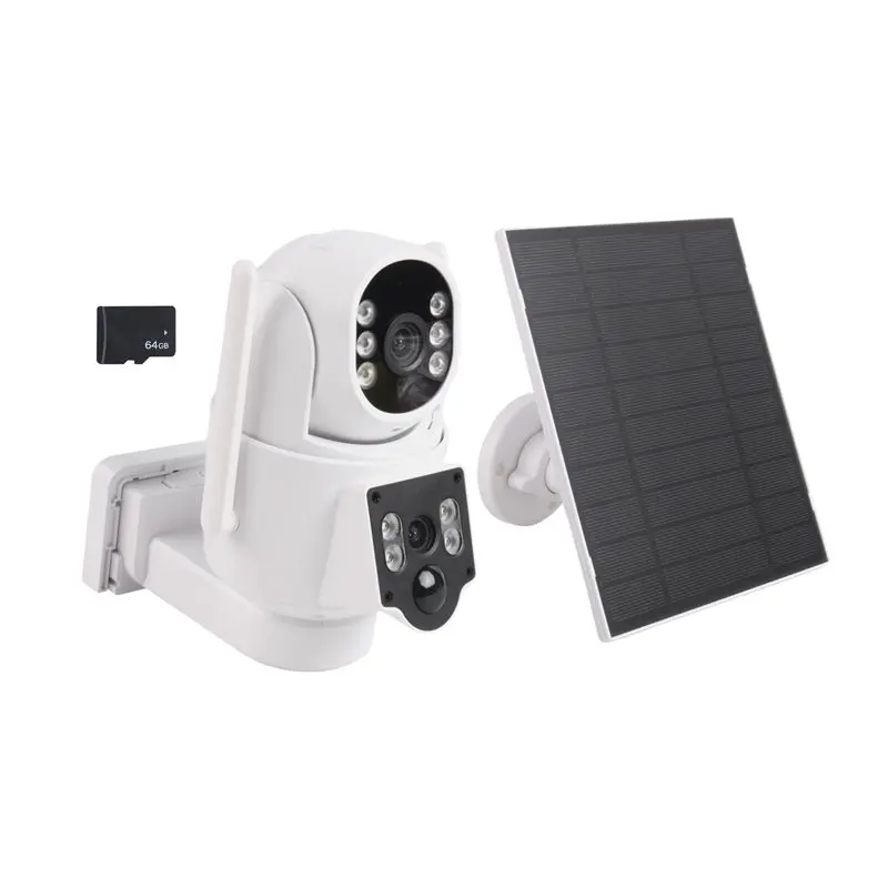 B04B-PTZ Solar Powered IP Camera 4MP HD Wifi Outdoor Dual Lens Wireless Security Camera Built-In Battery Solar Panel Alarm Syste