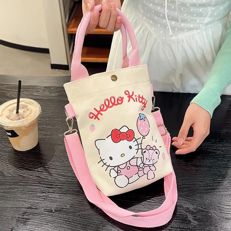 Kawaii Hello Kitty Sanrio Canvas Handbag Cinnamoroll Kuromi My Melody Cartoon Cute Portable Diagonal Storage Bag Birthday Gift