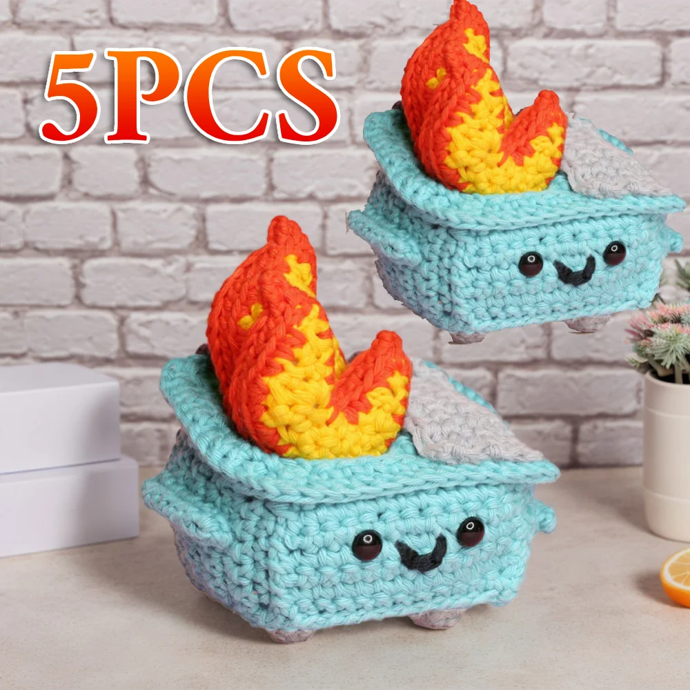 5pcs Cute Emotional Support Crochet Dumpster Fire Home Room Decor Funny Dumpster Handmade Knitting Doll Toy Christmas Gift