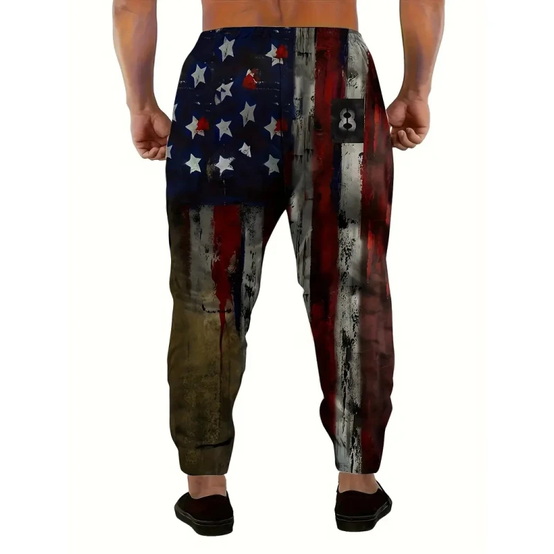 سراويل كاجوال للرجال - سراويل الركض الرياضية الضيقة الدافئة برباط العلم الأمريكي