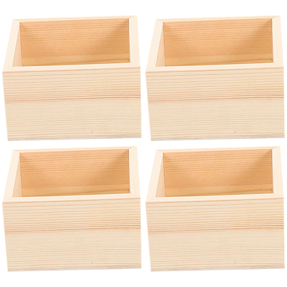 4 Pcs Small Wooden Box Handicraft Unpainted Nesting Crates Bins Boxes for Crafts