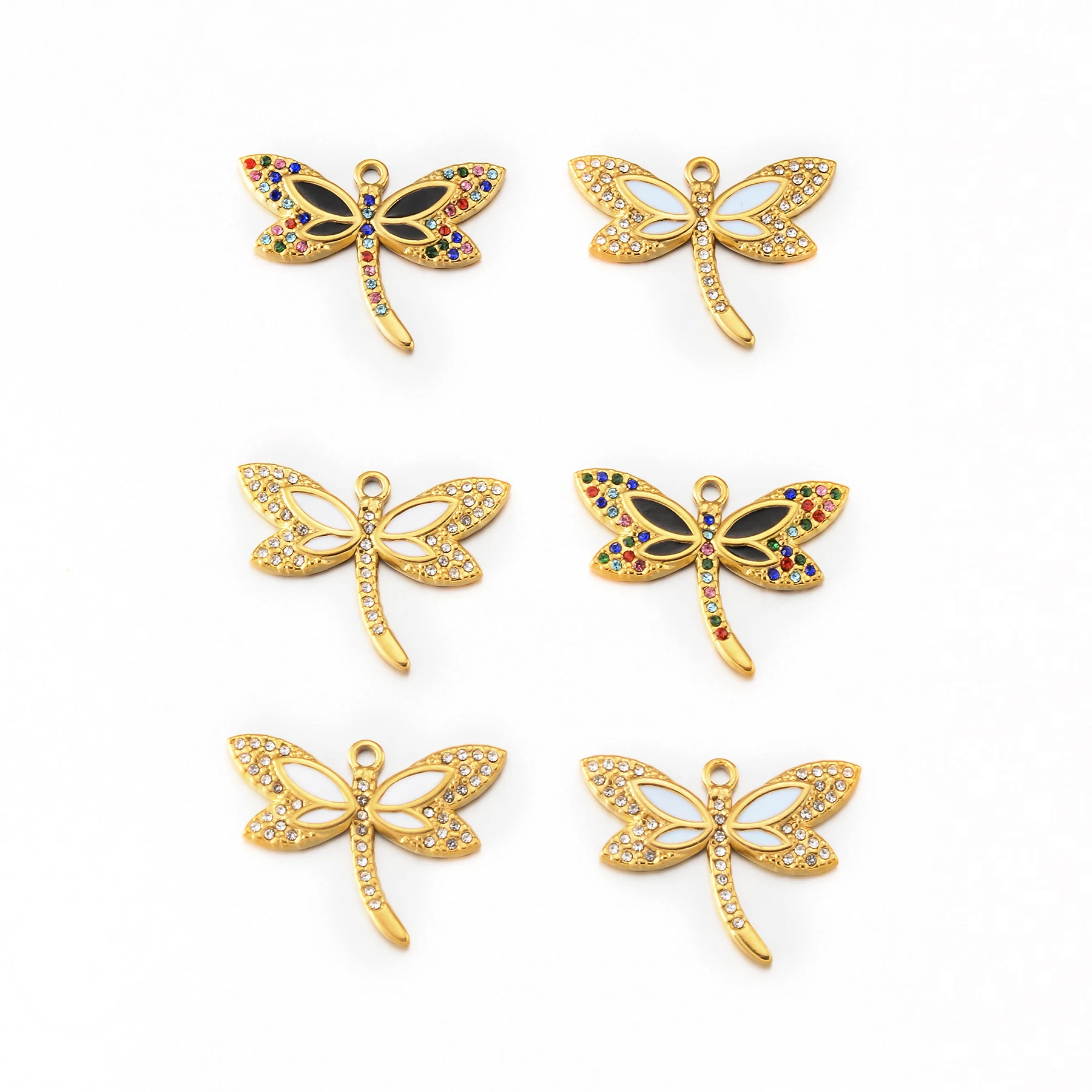 8pcs Fashion Dragonfly Accessories for DIY Handmade Necklace Findings Enamel Insect Stainless Steel Accessories Wholesale