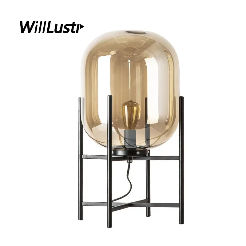 Iron Glass Table Lamp Stand Upright Light Hotel Store Living Room Sofa Corner Study Bedside Luxury Decorative Lighting