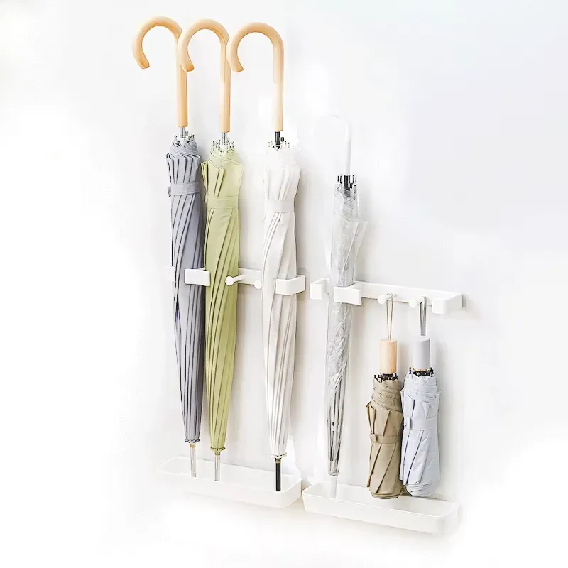 Wall Mounted Non Punching Adjustable Umbrella Storage Rack With Drip Tray