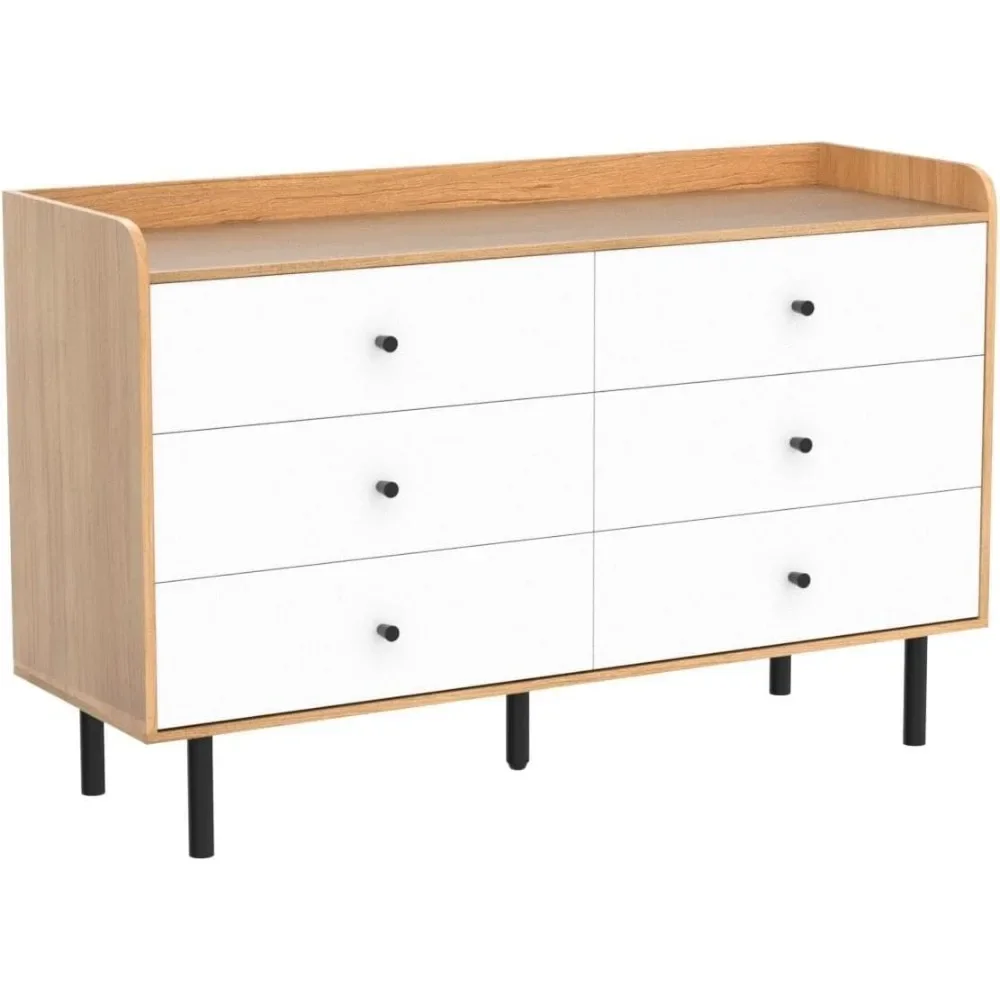 Bedroom Dresser with 6 Drawers and Metal Handle, Sturdy Frame Bedroom Furniture, Chest of Drawers, Dressers with Drawers