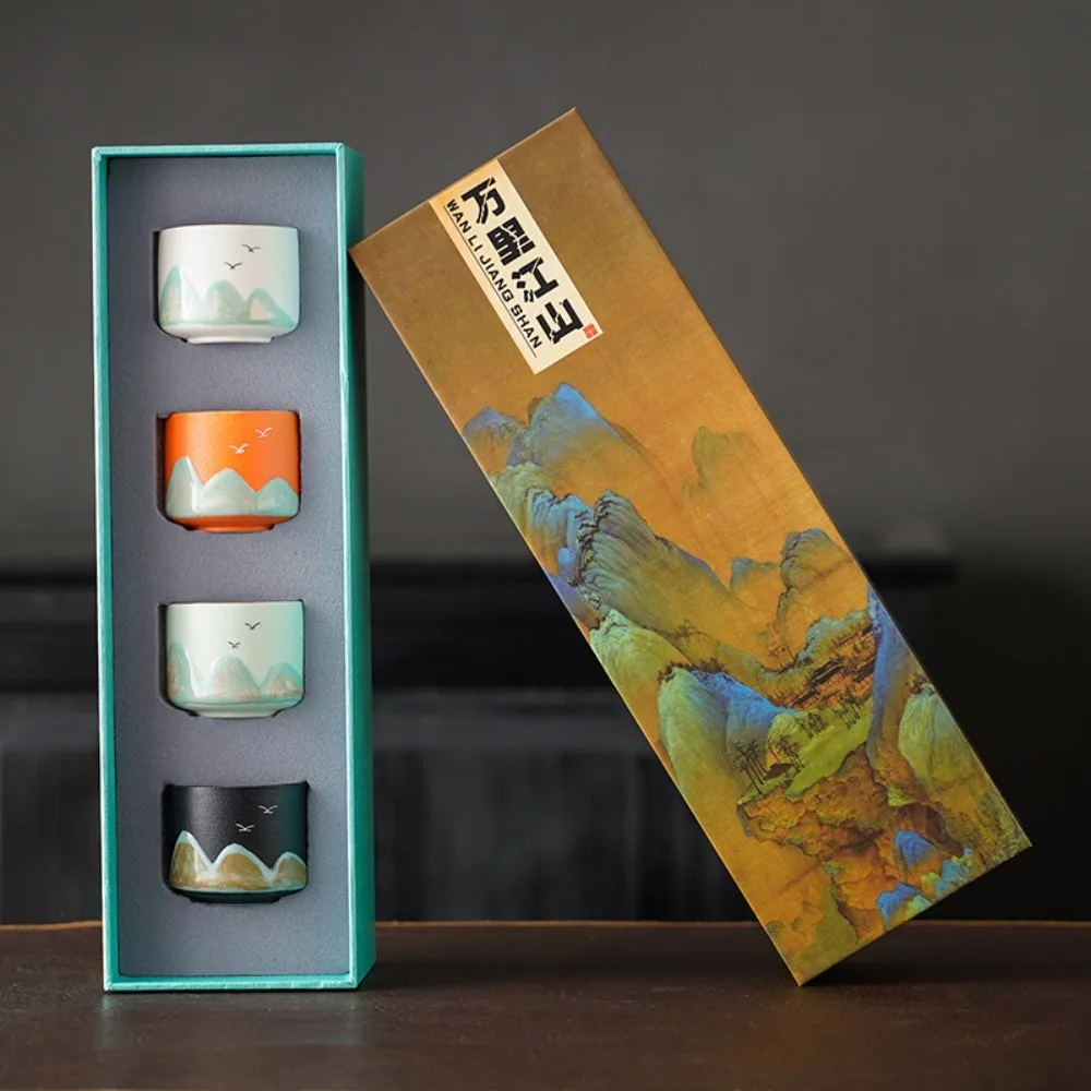 

Чайная чашка Mountain View, набор японских китайских чашек Sake, набор черных чайных чашек Mountain View Bird Pattern (пять штук), компактный