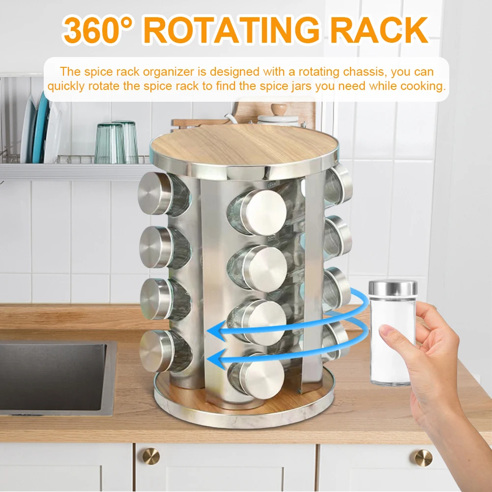 12/16/20 الجرار الفولاذ المقاوم للصدأ كونترتوب رف توابل برج التوابل رف توابل دوار المنظم لخزانة كونترتوب المطبخ #2