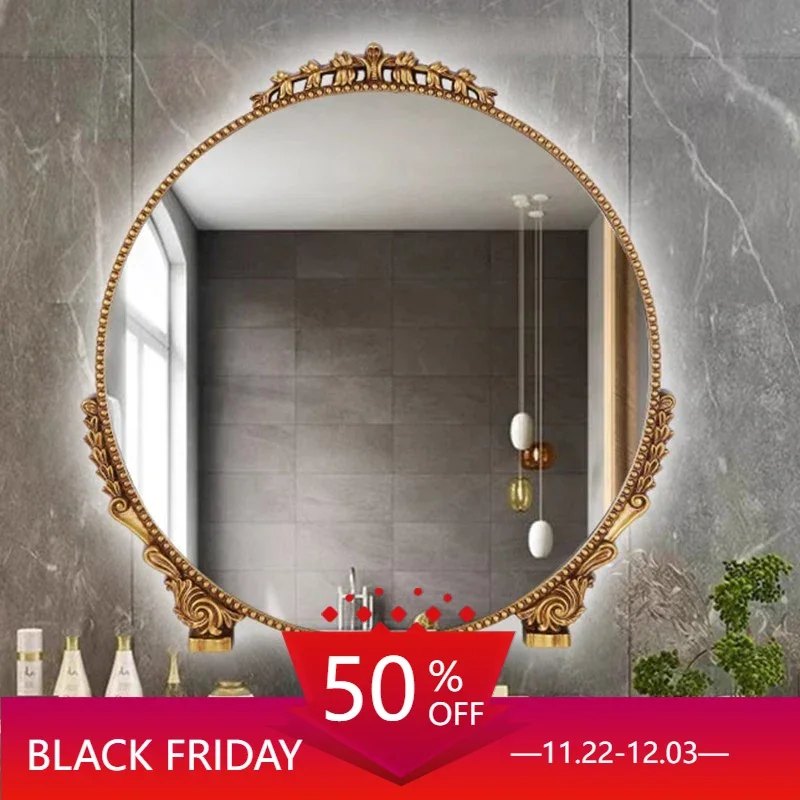 Retro Dressing Mirror Luxury LED Smart Mirror Bath Decoration Bedroom Wall Decor Makeup Led Lights Long Specchio Shaving Shower