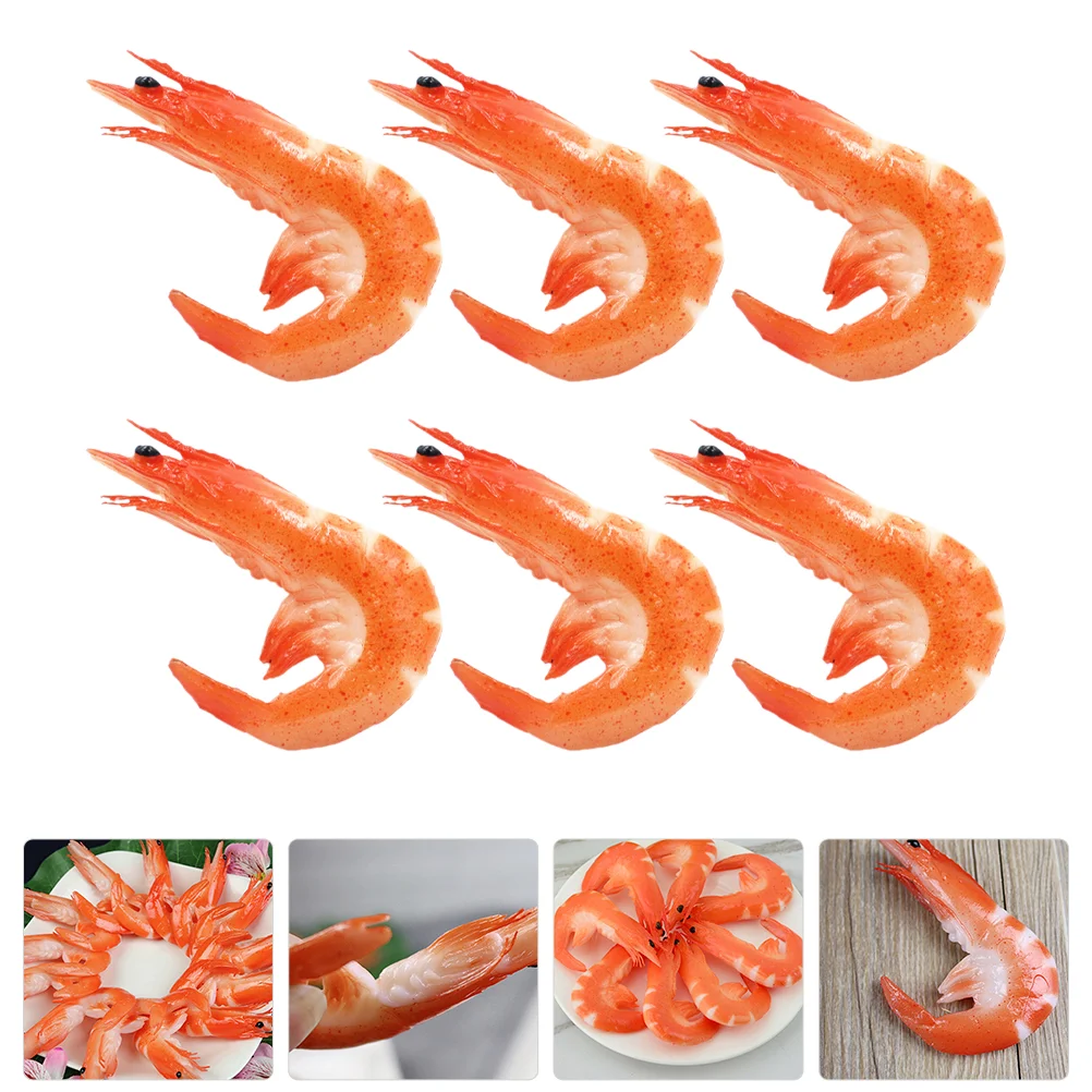 6 Pcs Food Simulation Lobster Model Artificial Shrimp Simulated Realistic Fake Decoration