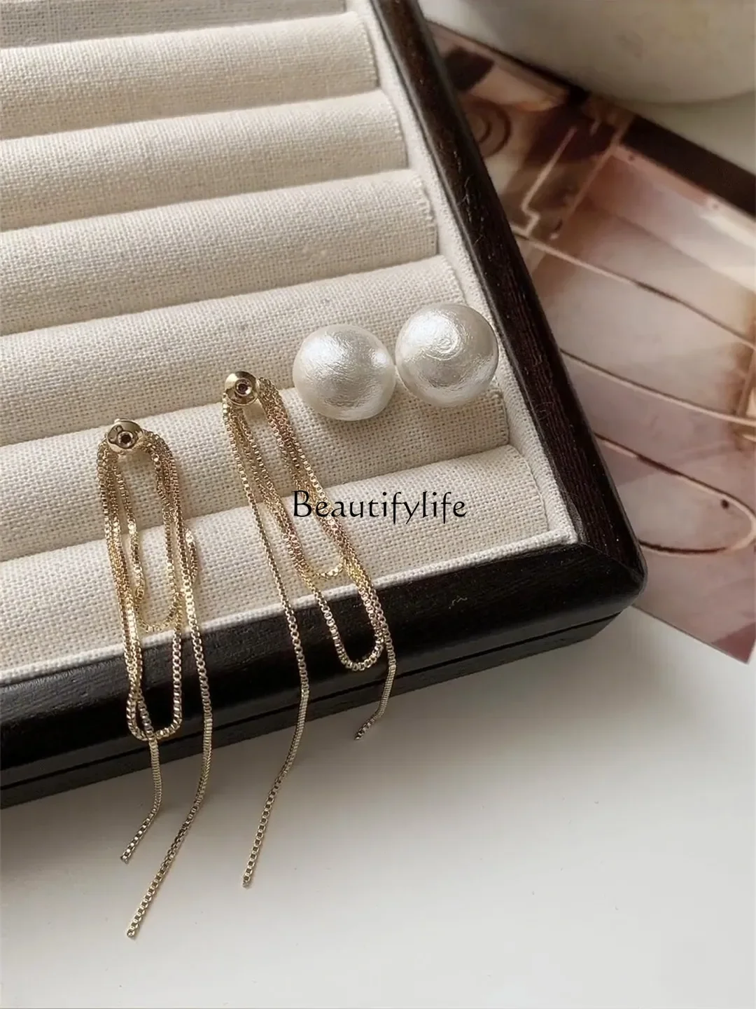 Tassel Long Pearl Ear Studs, Summer, Mild, Luxury, Retro, High Sense