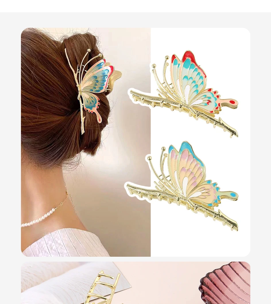 

Fashion Design 10cm Large Metal Material Butterfly Style Shark Clip Hair Clip Hair Accessories Jewelry For Women Girls