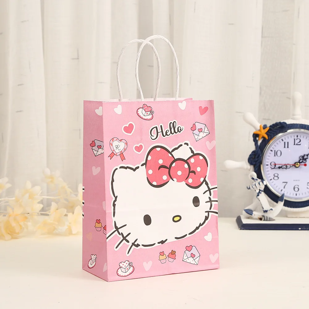 Bolsa de mano de papel kraft de dibujos animados Sanrio, bolsas de regalo de Hello Kitty Kuromi, bolsas de papel Kraft con patrón creativo, regalo de cumpleaños para niños