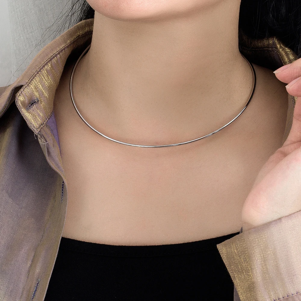 Torques Collar! 925 Solid SilverTorques Ncklace For Women.Classic Simple Lady Choker.41-51cm Charm Lady Pendant Chain Gift