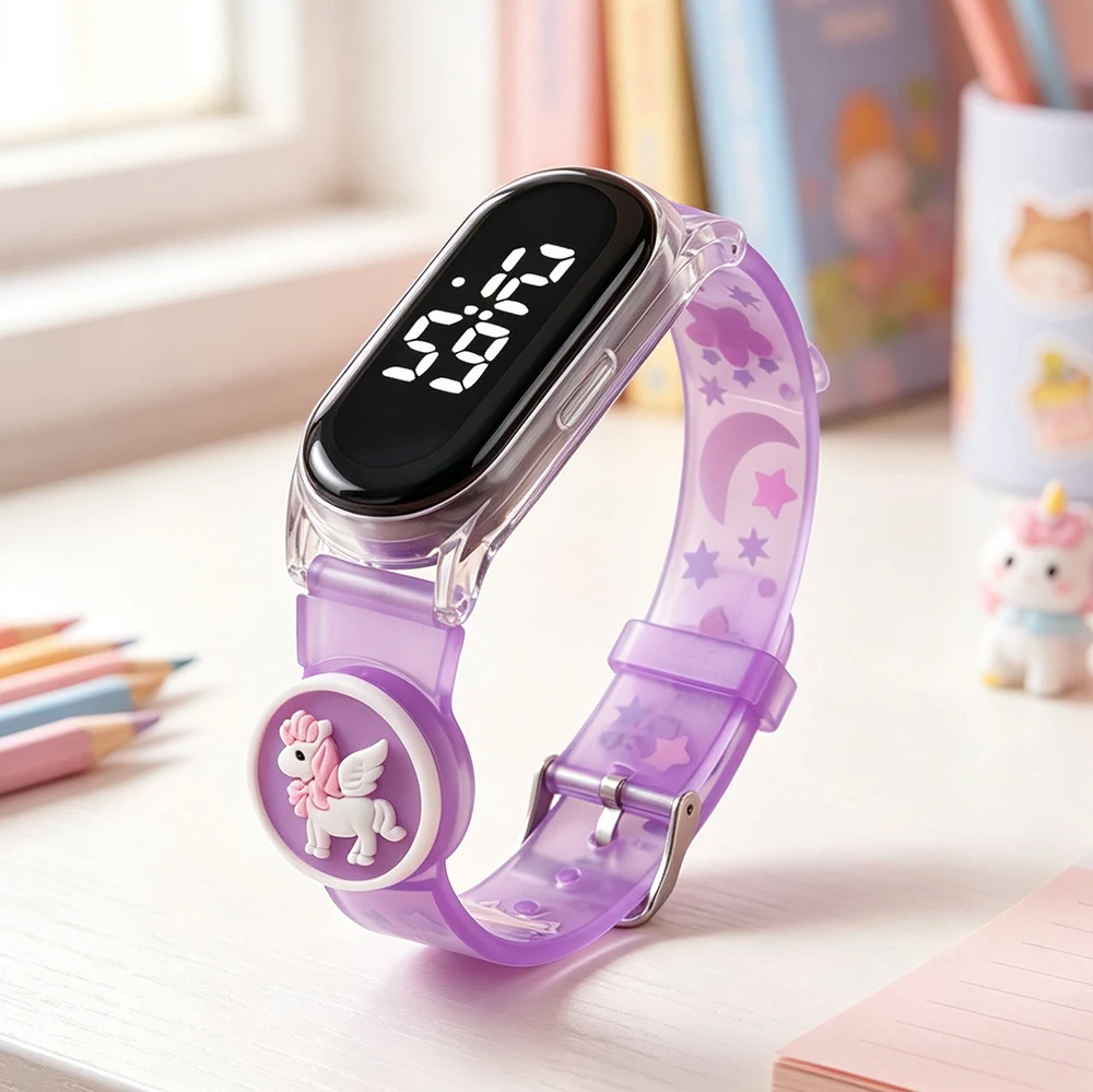 New 3D Unicorn Girls Watch Kids Sports Wristband Children Digital Watch Band Transparent Soft Silicone LED Clock Students Gift