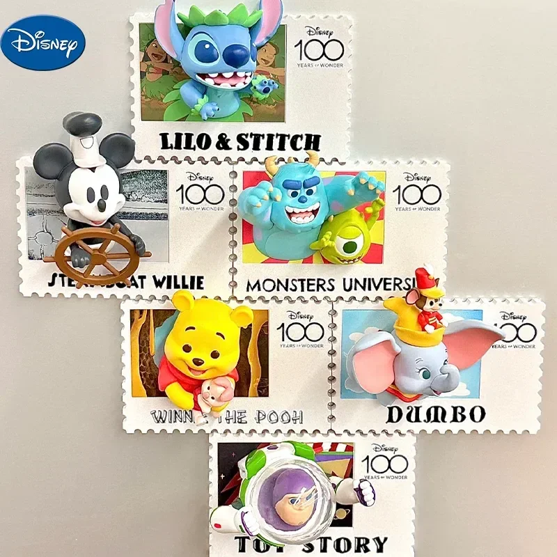 Disney'S Blind Box 100th Anniversary Stamp Series Buzz Lightyear Mickey Mouse Moving Creative Fridge Magnet Tide Play Decoration