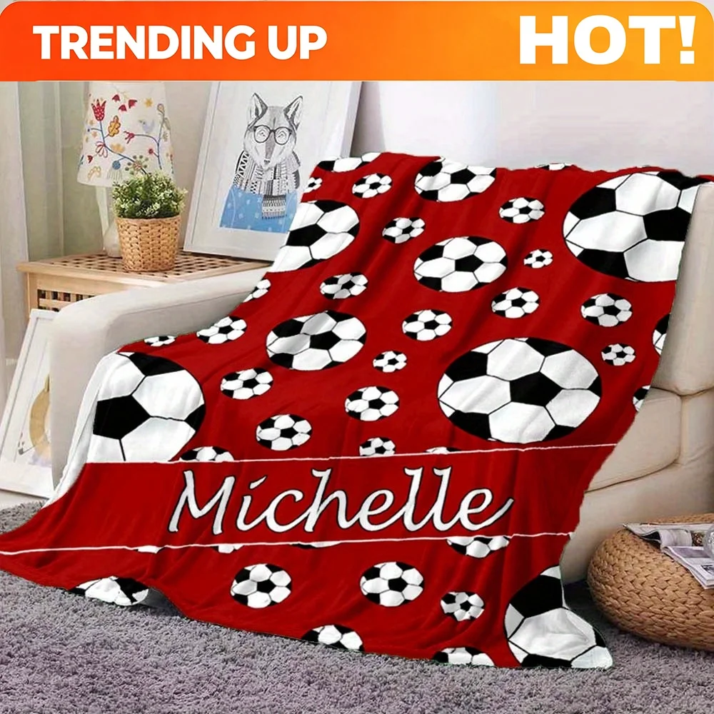 Customize Customized Name Football-Themed Flannel Blanket - Soft, Plush Throw for Sofa, Bed, Travel, and Camping - Digital Print