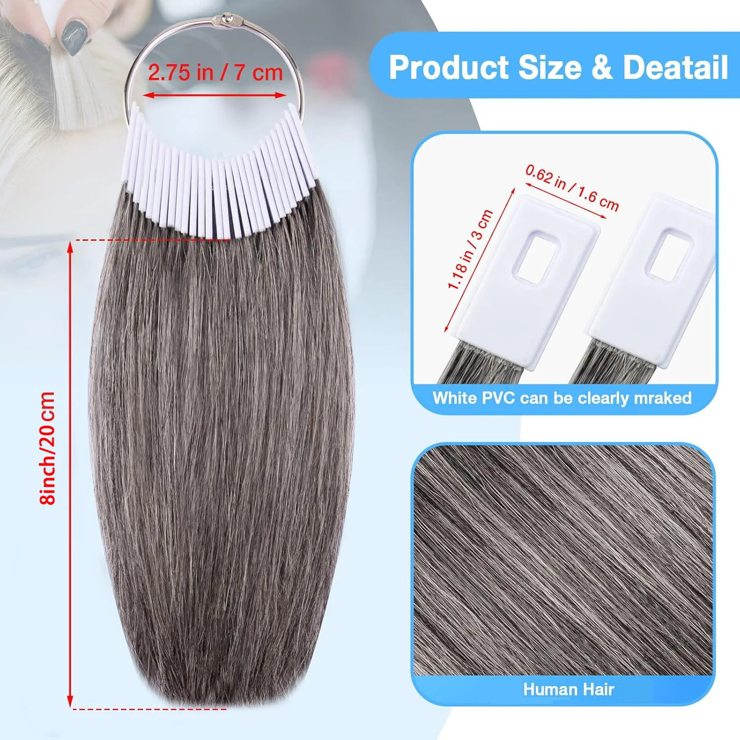 30 قطعة/المجموعة/المجموعة حلقات لون الشعر الرمادي رسومات الشعر البشري الحقيقي حوامل اختبار عينات الألوان لصالون تصفيف الشعر الصباغة ممارسة أداة