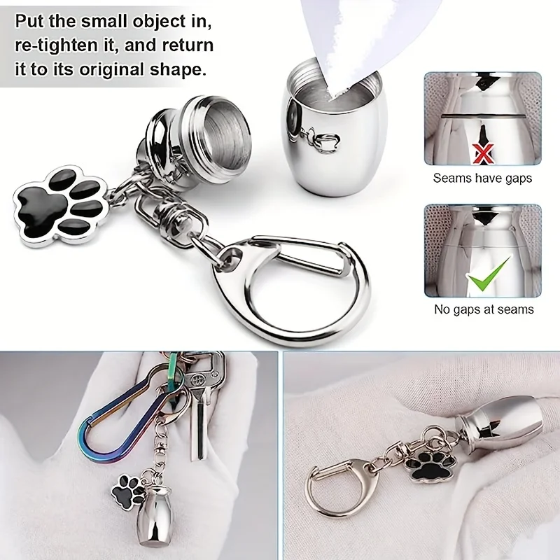 Pet Urns Keychain Dog/Cat for Ashes Cremation Jewelry Paw Print Memorial Keepsake