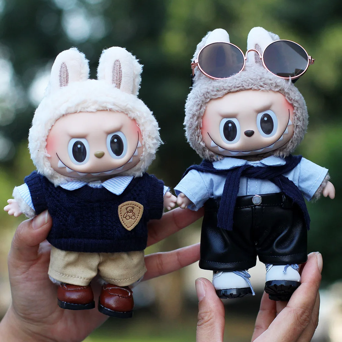Roupas de bonecas de 17cm para labubu, mini roupas de boneca fofas, acessórios para o monstro, suéter, camisa, calças de trabalho 3.0 podem usar