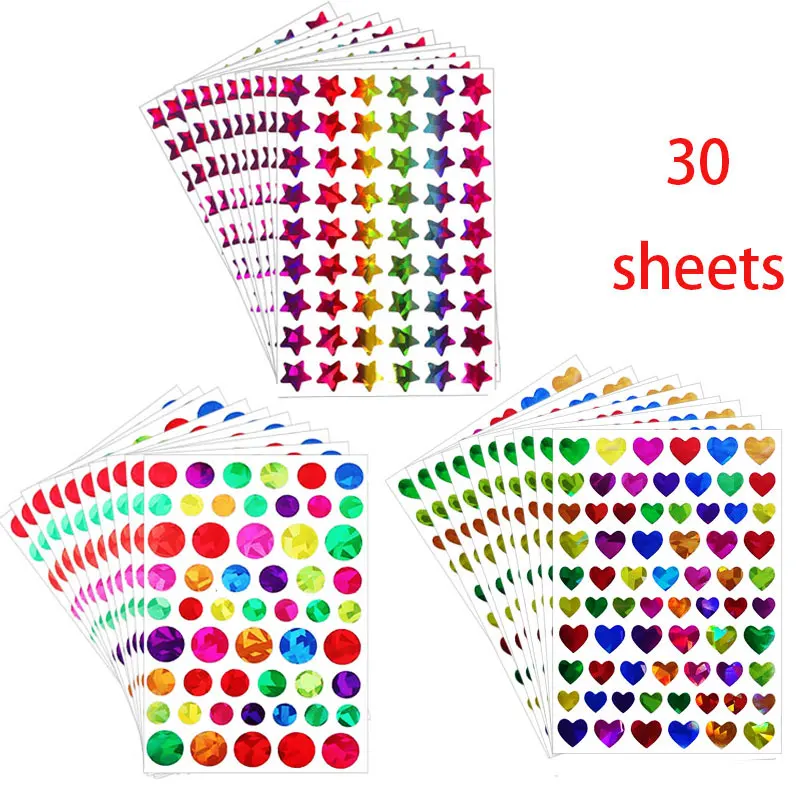 30 ورقة احباط نجمة معدنية ملصقات أورورا الفضة الذهب الملونة نقل ملصقات DIY بها بنفسك الشارات مكافأة السلوك الرسم البياني بريق التسمية #6
