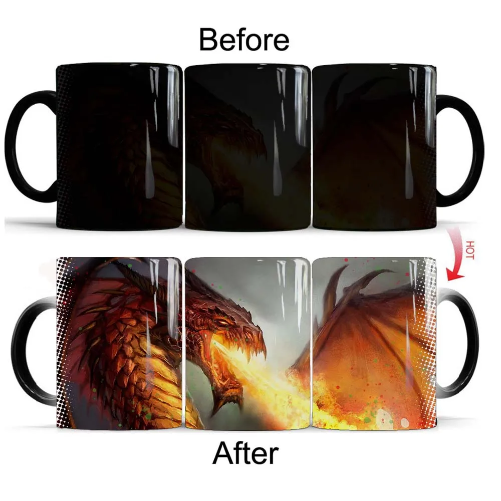 Magic Fire Dragon Coffee Mug 11oz Creative Ceramic Changing Color Travel Tea Cup Boy Friends Christmas  Gift Mug