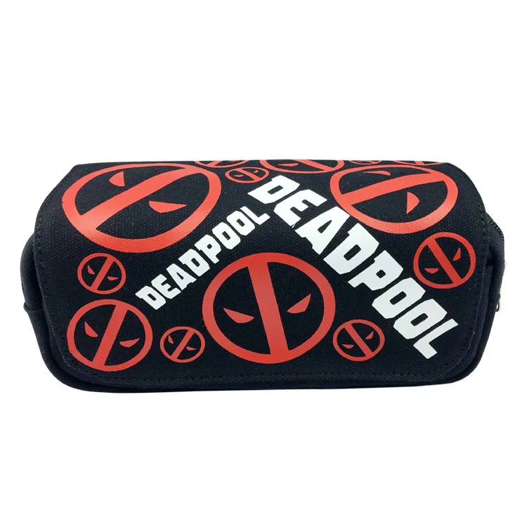 New Deadpool Student Pen Pouch Canvas Large Capacity Double Zipper Pen Case Venom Cartoon Student Stationery Box Wallet