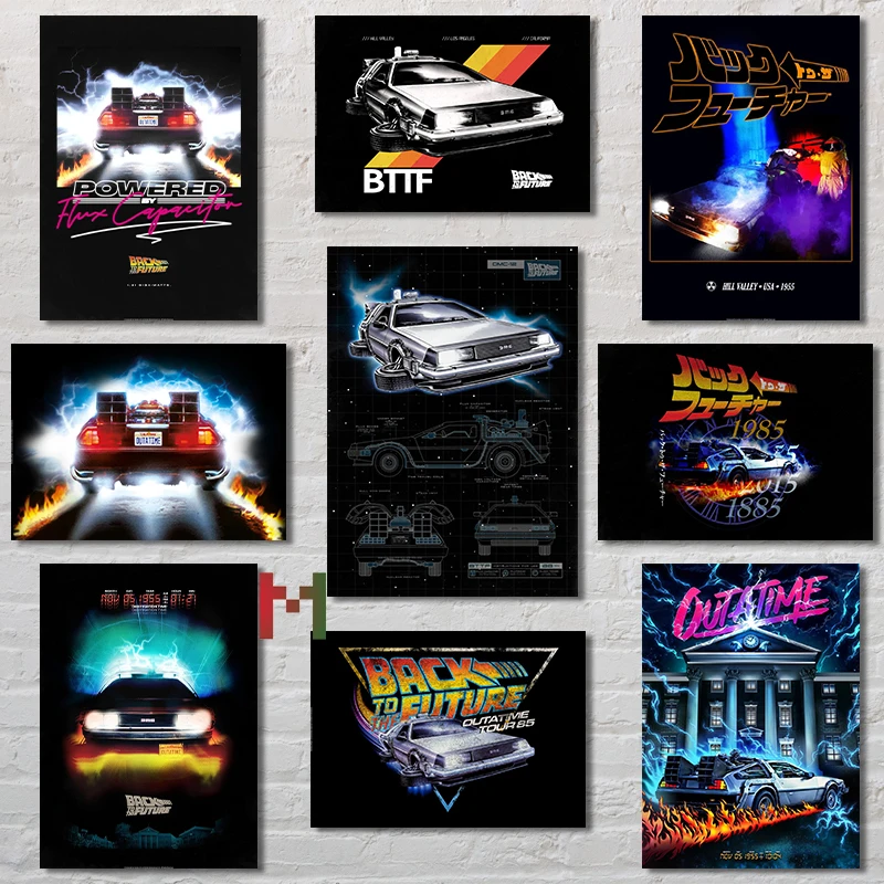 Back To The Future DeLorean Car Artwork Poster Canvas Printing Classic Movie Car Wall Decor Home Room Bar Wall Aesthetic Decor