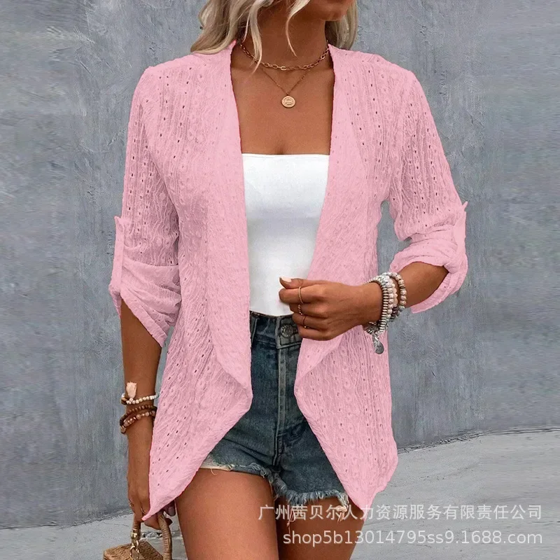 Mandylandy Loose Casual Other Plain Kimono Women Summer Fashion Open Stitch Cardigan Outwear Solid Color Short Outwear Coats