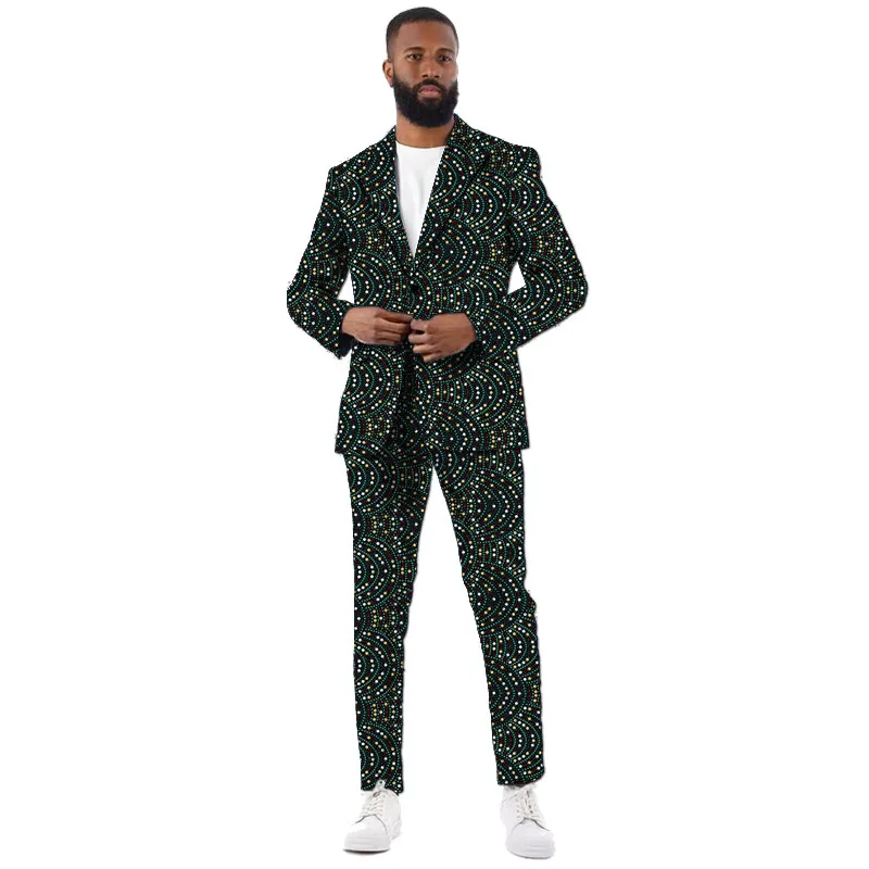 

New Arrivals African Couture Party Suits Casual Men‘s Pant Set Blazers Patch Trousers Nigerian Fashion Male Wedding Garments