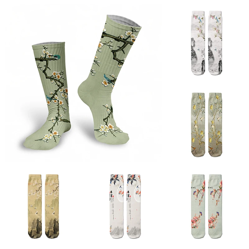 

3D Printing Landscape Painting Cotton Socks For Women Quality High Ankle Summer Autumn Unisex Socks Chinese Female Cotton Socks