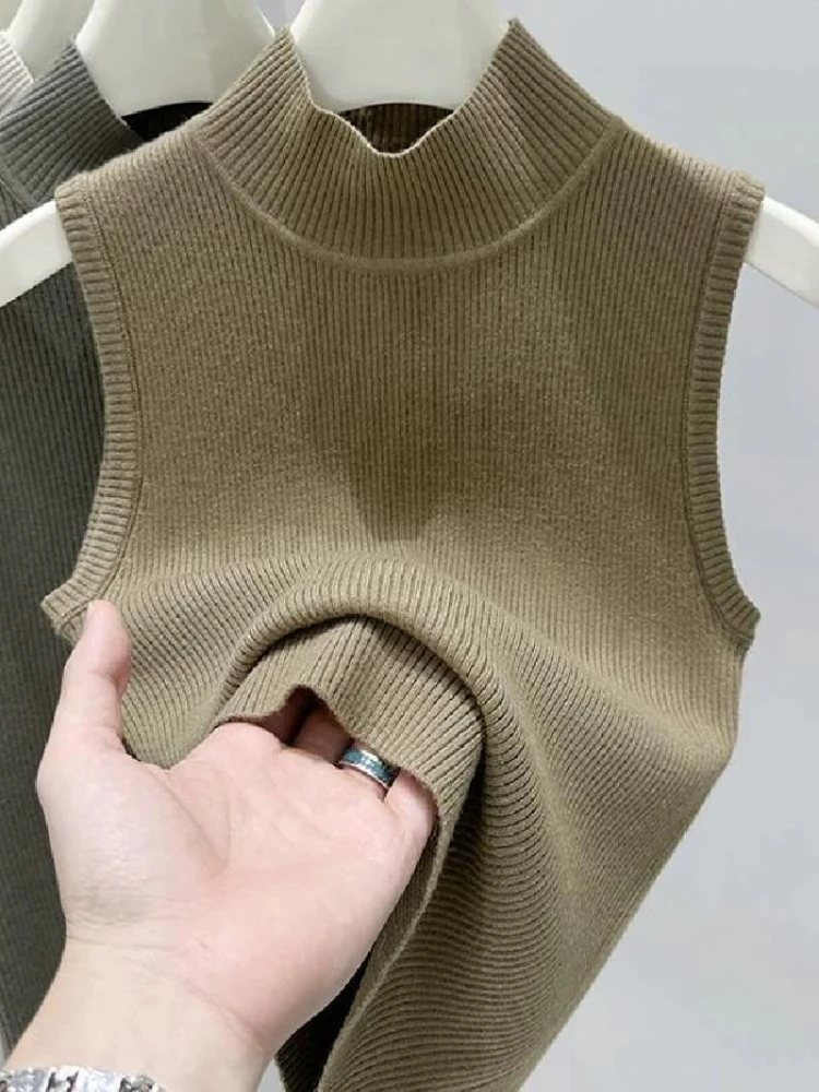AOSSVIAO 2026 Summer New Mock Neck Sleeveless Women Knit Pullover Slim Fit Basic Sweater Tank Top Versatile Inner Wear