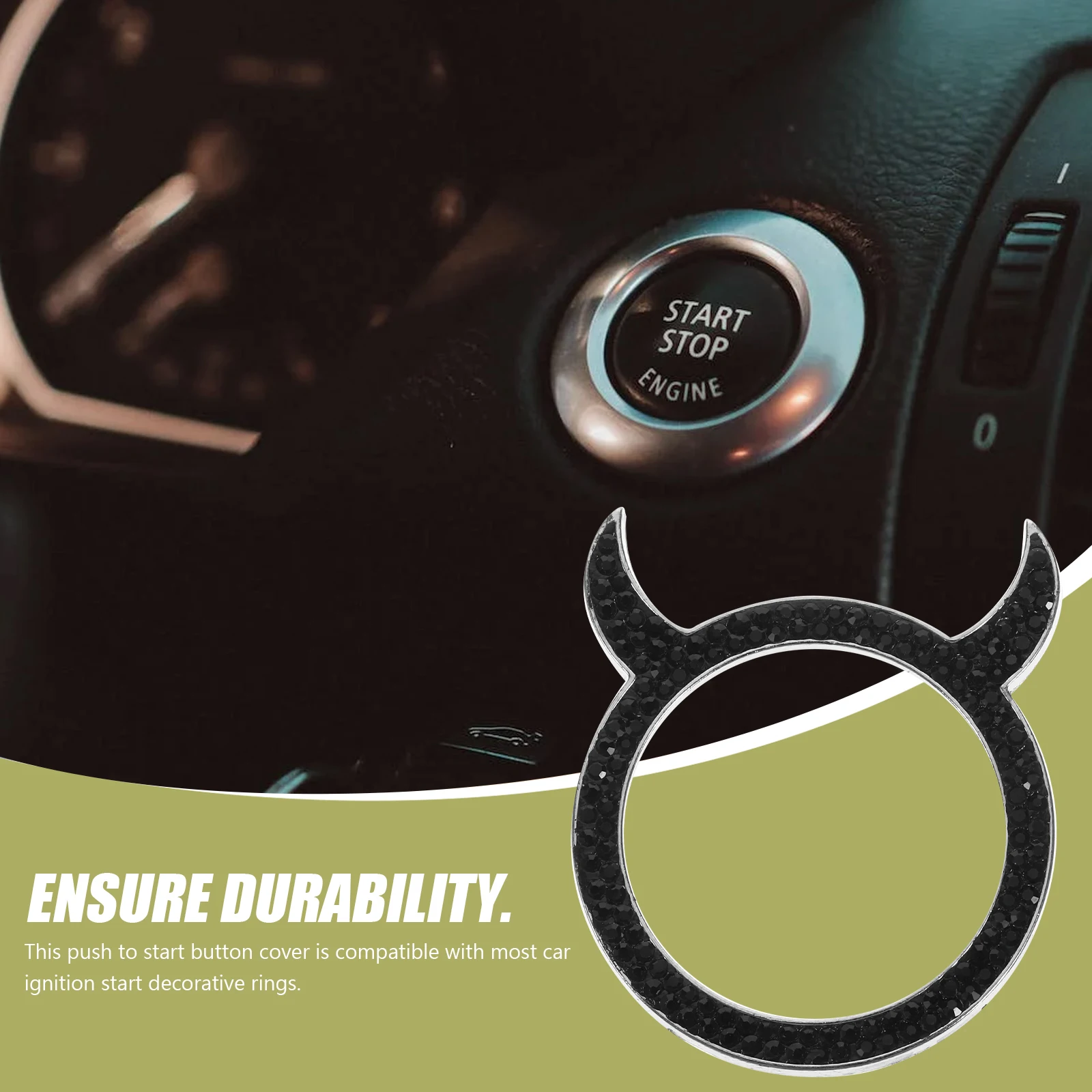 

2pcs Push Start Button Cover Ignition Ring Accessories Rhinestone Engine Start Decoration Car Interior Decorative Trim Car