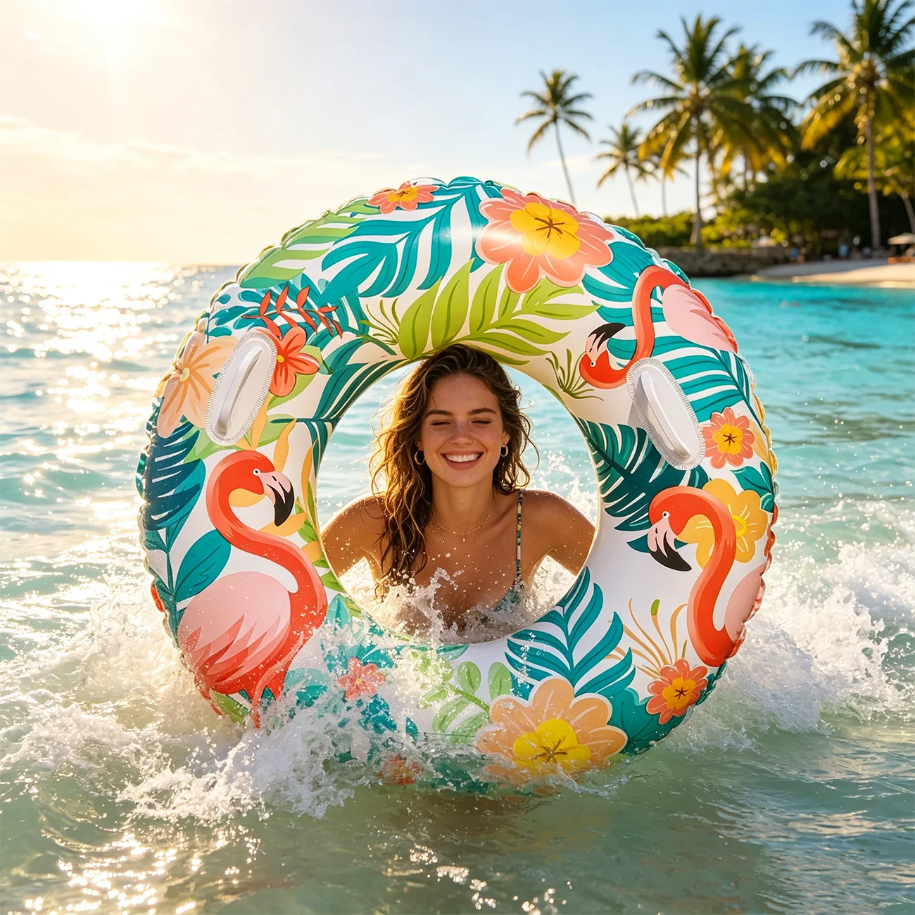 1PC Tropical Flamingo Inflatable Swim Ring Adult Pool Floats Flower Swimming Circle Summer Beach Water Toy Pool Party Ring
