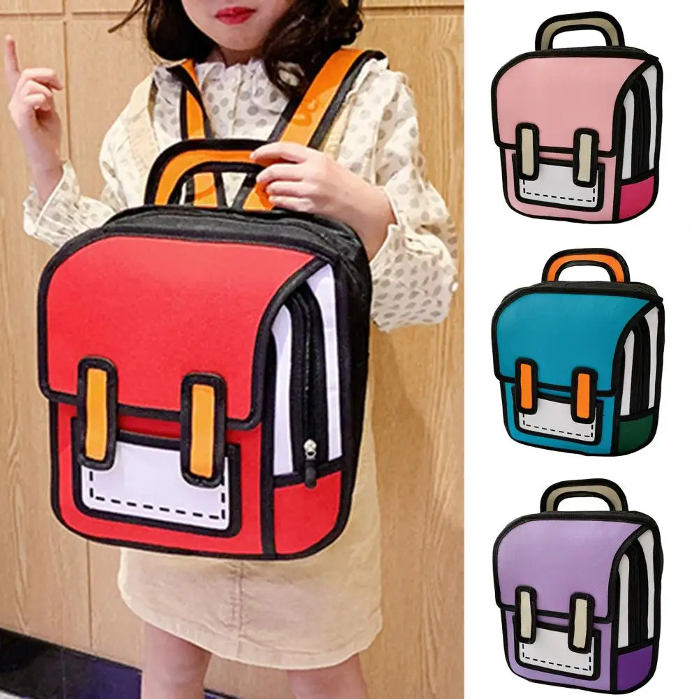 Student Backpack Cute Cartoon Waterproof Smooth Zipper Book Storage Unisex 2D Drawing Girls Boys Daypack Travel Rucksack