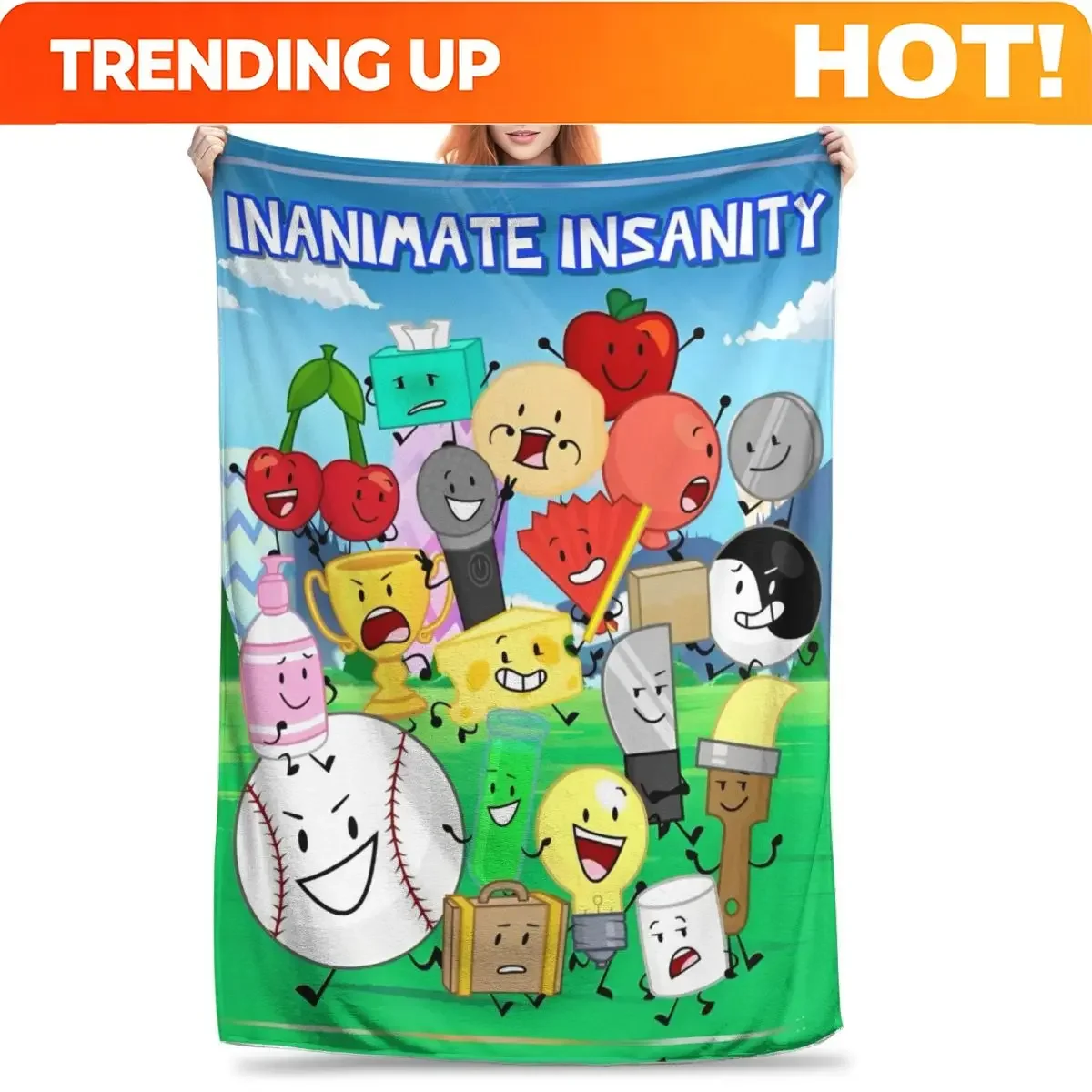 Customization BFDI Inanimate Anime Throw Blanket for Couch Battle for Dream Island Fuzzy Soft Plush Blanket Multi-size for All S