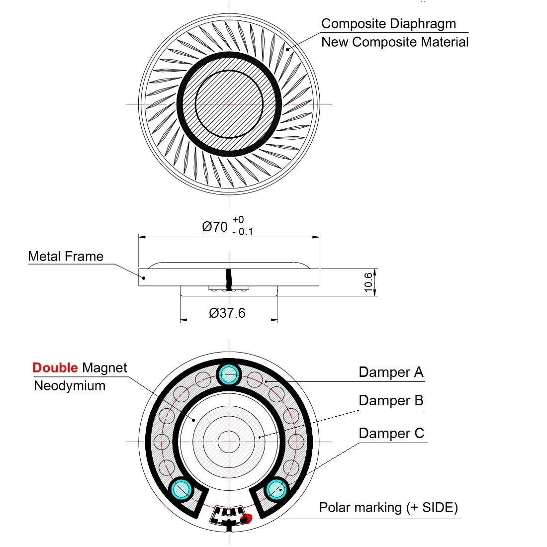 نوعية جيدة 32ohm المتكلم مع مغناطيس مزدوج النيوديميوم و nanofiber freeedge مركب الحجاب الحاجز hifi سماعة سائق 70 مللي متر