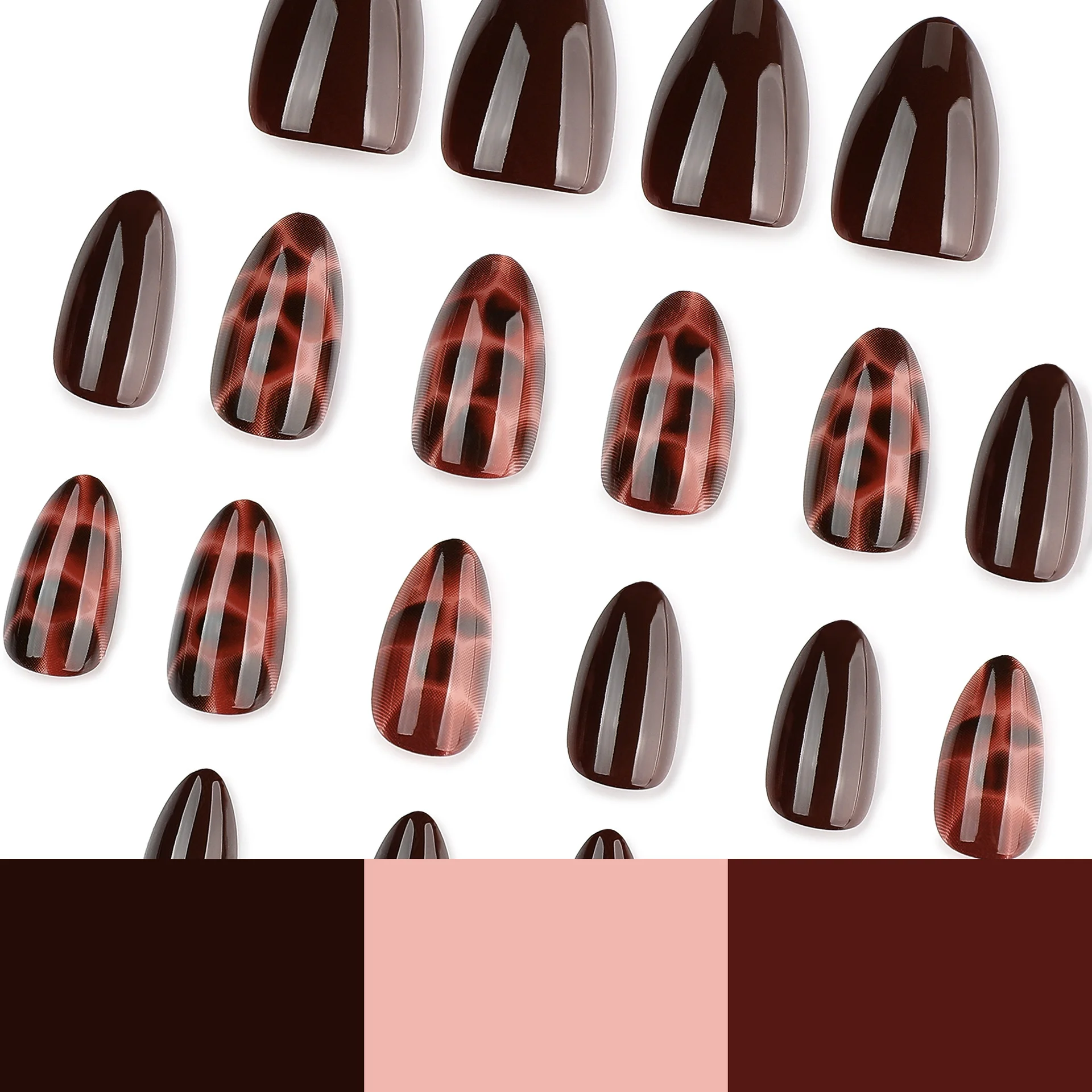 Autumn Winter New Style Tortoiseshell Short Almond Nails False Nails Nail Tips Wearable Nail Art Cross-Border Trade Nail Pieces