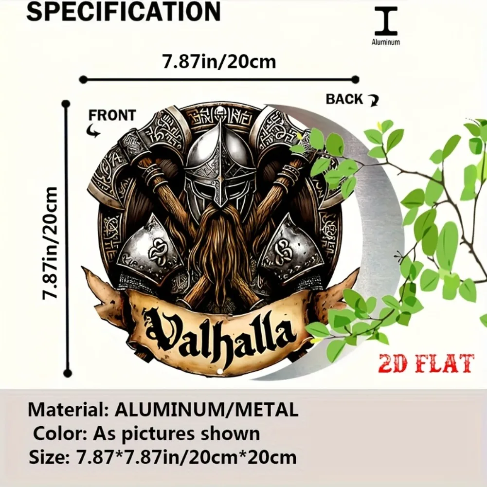 2D Flat - Viking Helmet & Axes Metal Wall Art - Rustic Norse Valhalla Aluminum Sign, Vintage Wall Decor for Home, Garage