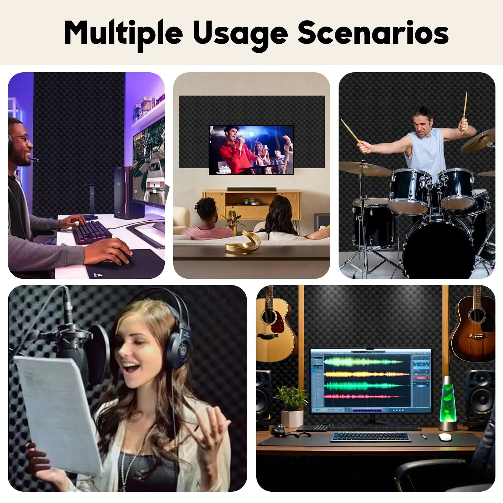 Painel Acústico de Espuma de Alta Densidade com Grade de Ovos para Absorção de Som 1-4 Peças - Isolamento Acústico para Parede, Estúdio Doméstico e Sala de Jogos