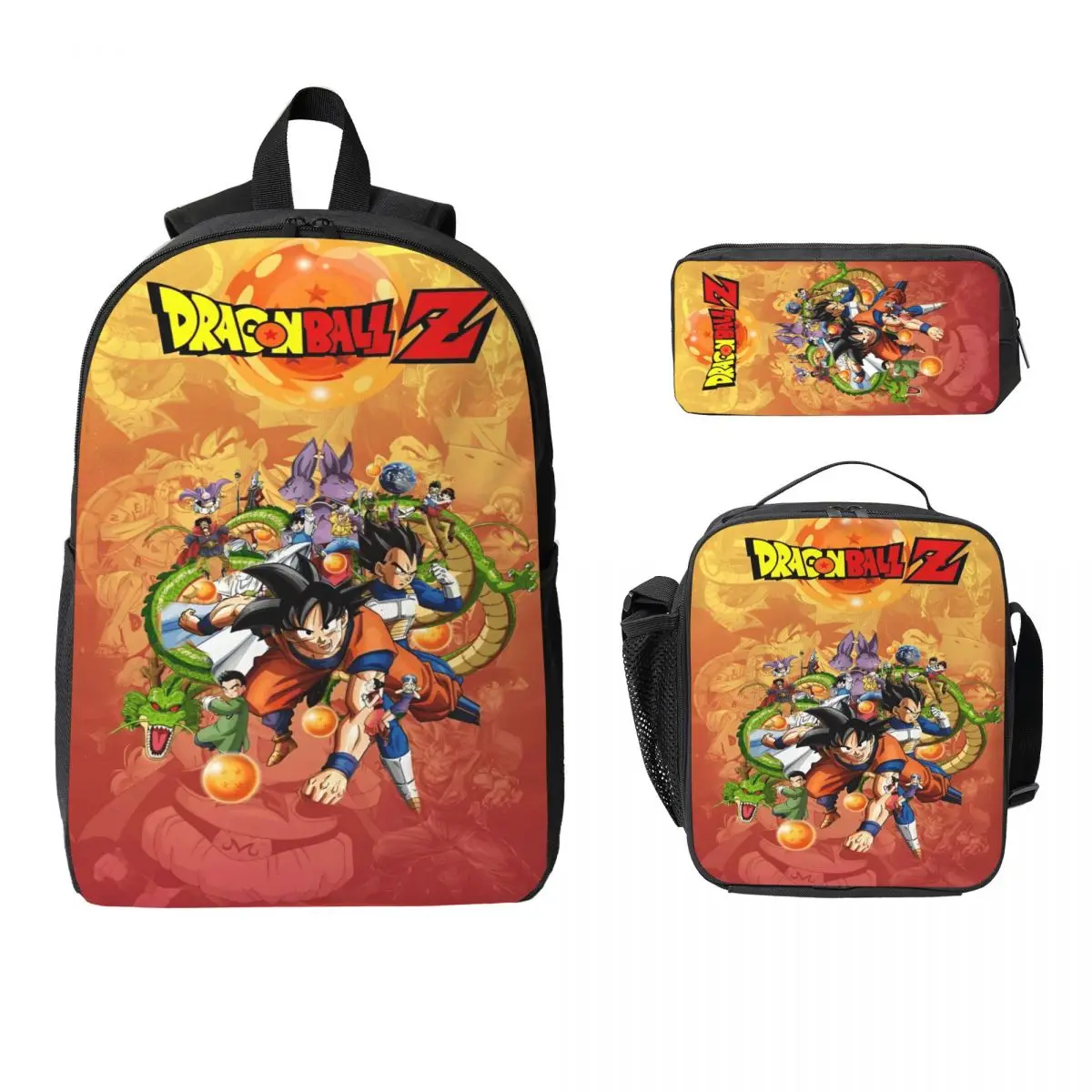 3Pcs DragonBallZ Prints Backpack Set for Kids Pencil Boxes Bookbag Sets with Lunch Box For School Students Knapsack