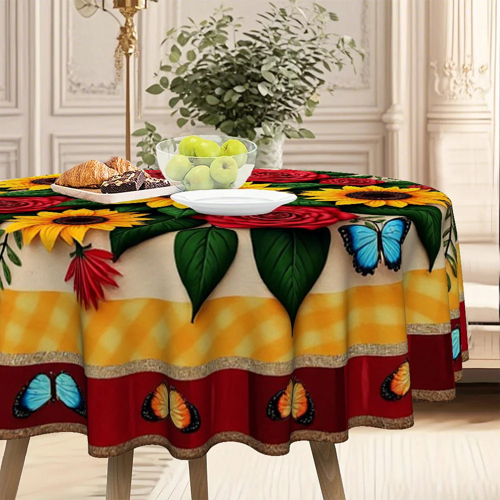 One circular tablecloth for Christmas, featuring a floral theme design, including sunflowerszyc