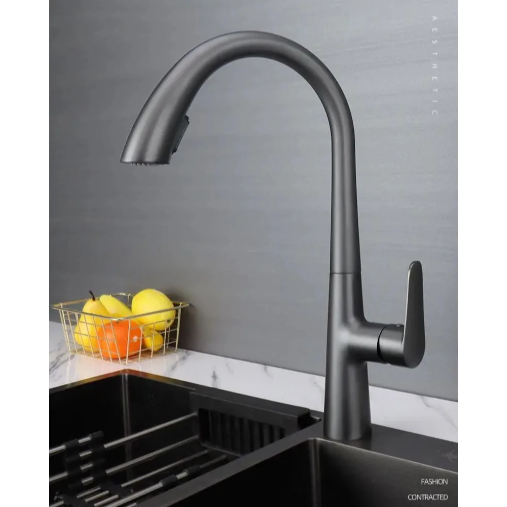 

2024 New Kitchen Faucet Single Hole Pull-Out Spout Kitchen Sink Mixer Faucet Flow Spray Head Hot and Cold Mixer Fauce