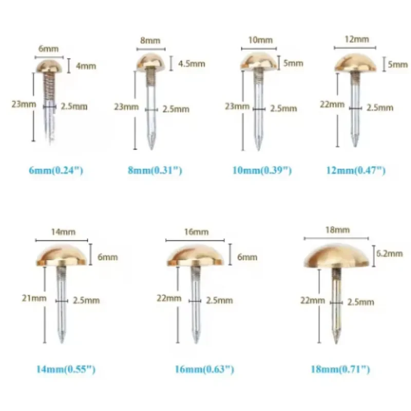 100Pcs Retro Solid Brass Hemisphere Upholstery Nail Tack For Sofa Case Carpet
