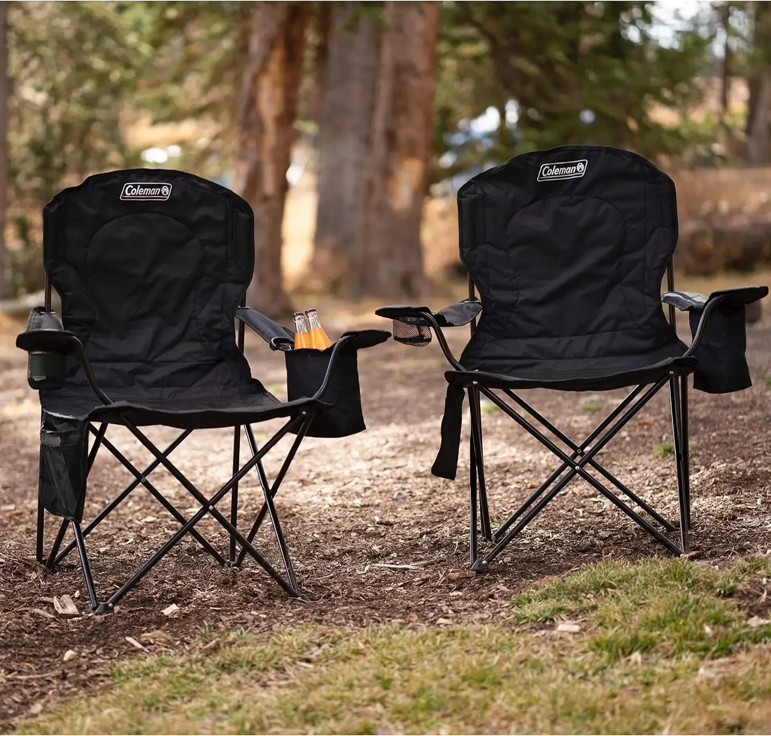 Portable Camping Chair with 4-Can Cooler, Fully Cushioned Seat and Back with Side Pocket and Cup Holder