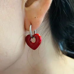 Y2K Detachable Red Heart Charm Dangle Hoop Earrings for Women Dainty Grunge Fashion Valentine's Day Heart Earring Emo Jewelry