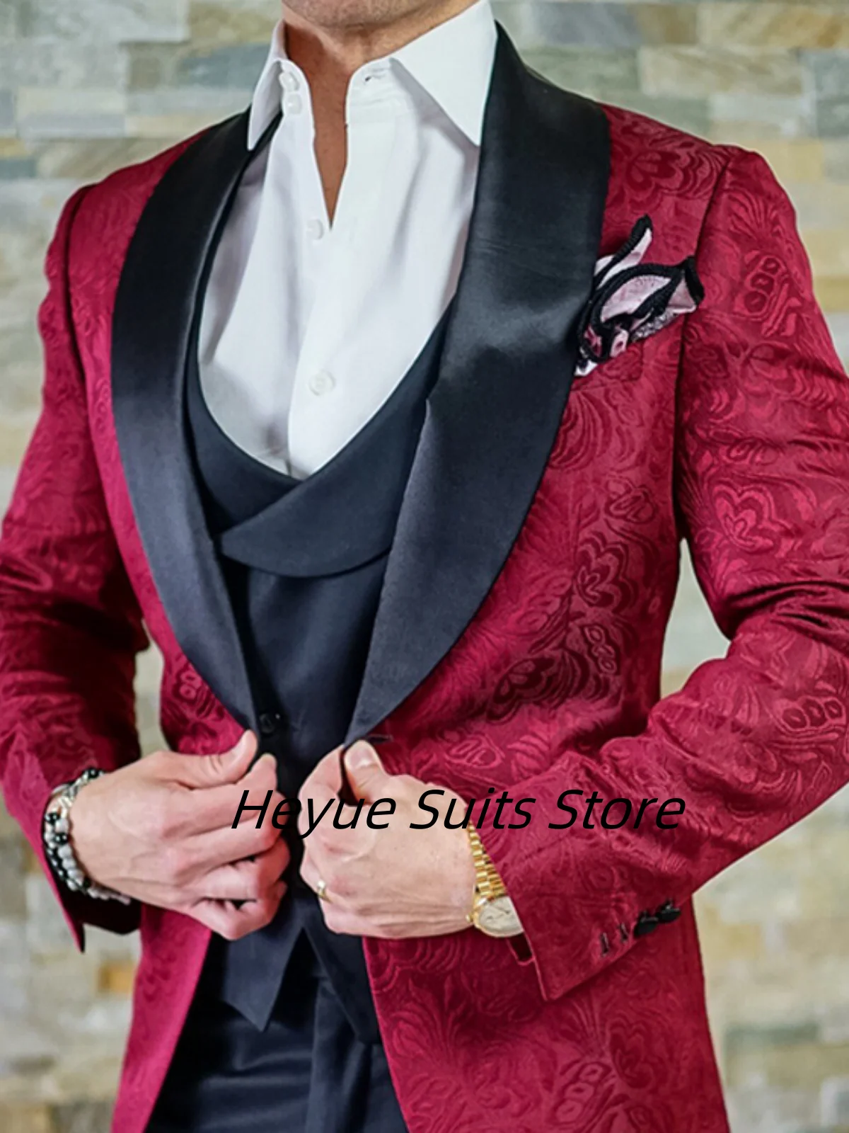 

Gentleman Slim Fit Jacquard Customized Men Suits Groom Tuxedos Party 3 Pieces Sets Fashion Male Blazers Classic ropa hombre