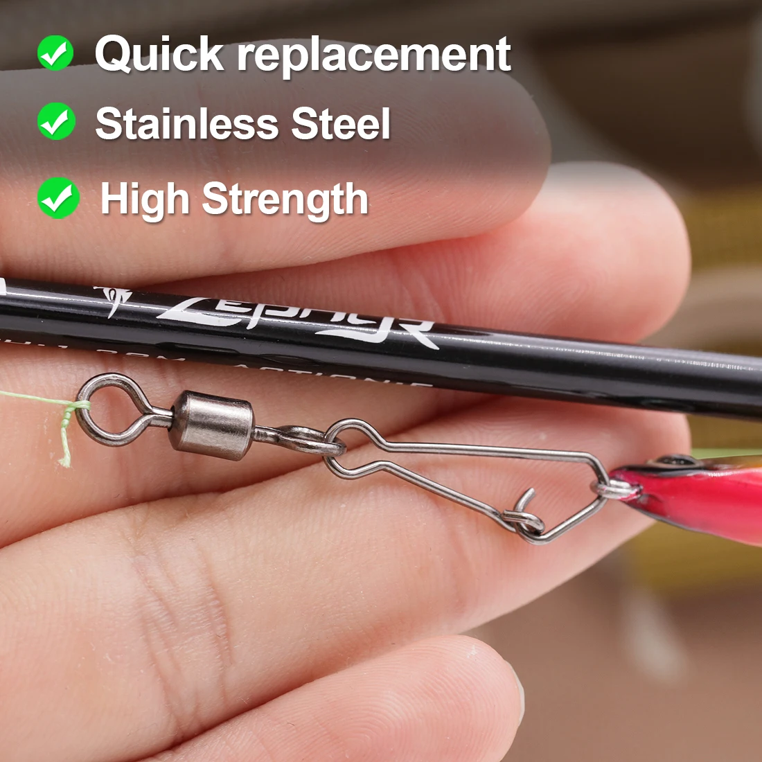 FishTrip Rolling Swivel with Hooked Snap Fishing Swivel Snap with Carabiner Stainless Steel Fishing Connector image 5