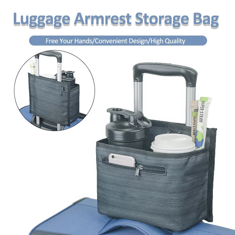 Luggage Armrest Storage Bag Wear-resistant Portable Travel Milk Tea Coffee Drink Mugs Holder Free Hand Suitcase Hanging Bag